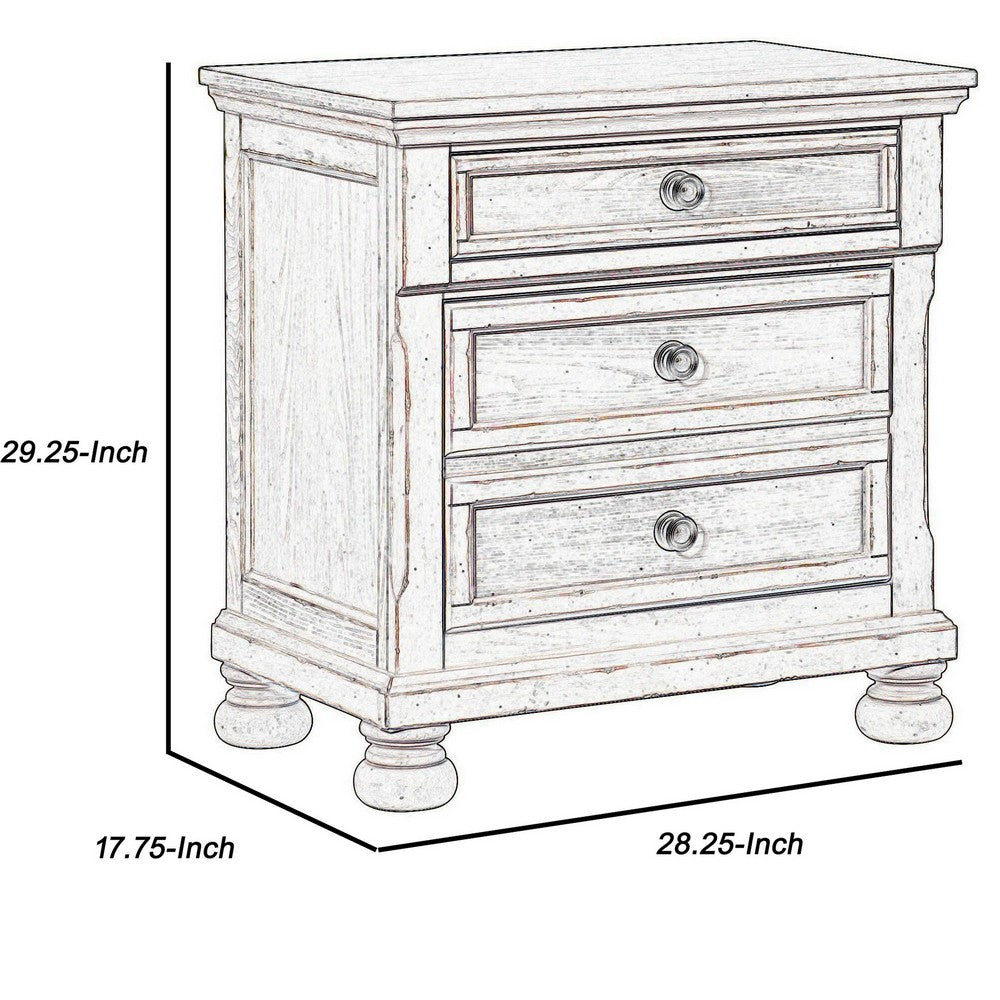 Benjara Cottage 2 Drawer Nightstand with Molded Details And Bun feet, Antique White