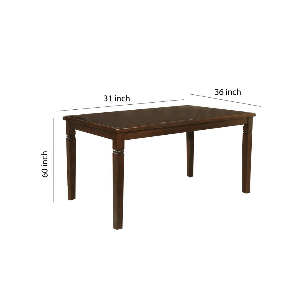 Benjara Rectangular Shape Wooden Dining Table with Tapered Legs, Oak Brown