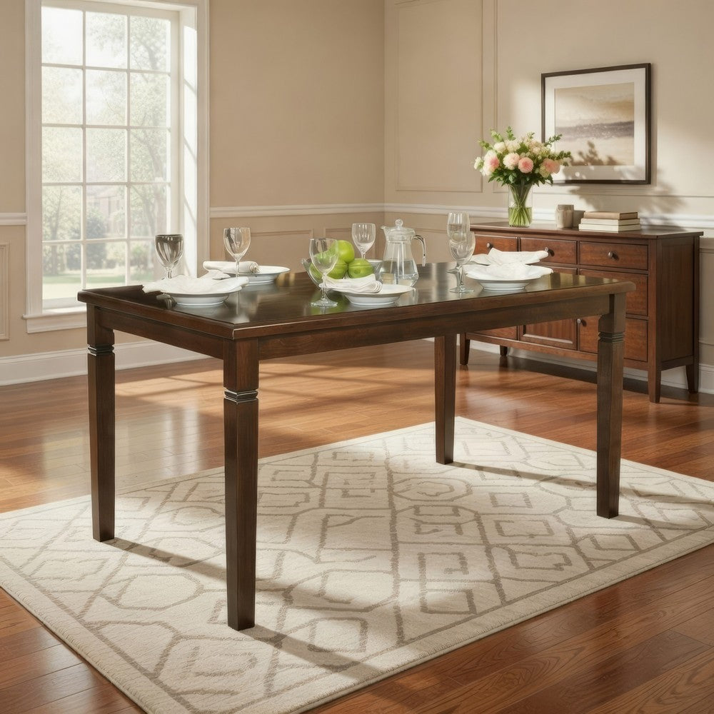 Benjara Rectangular Shape Wooden Dining Table with Tapered Legs, Oak Brown