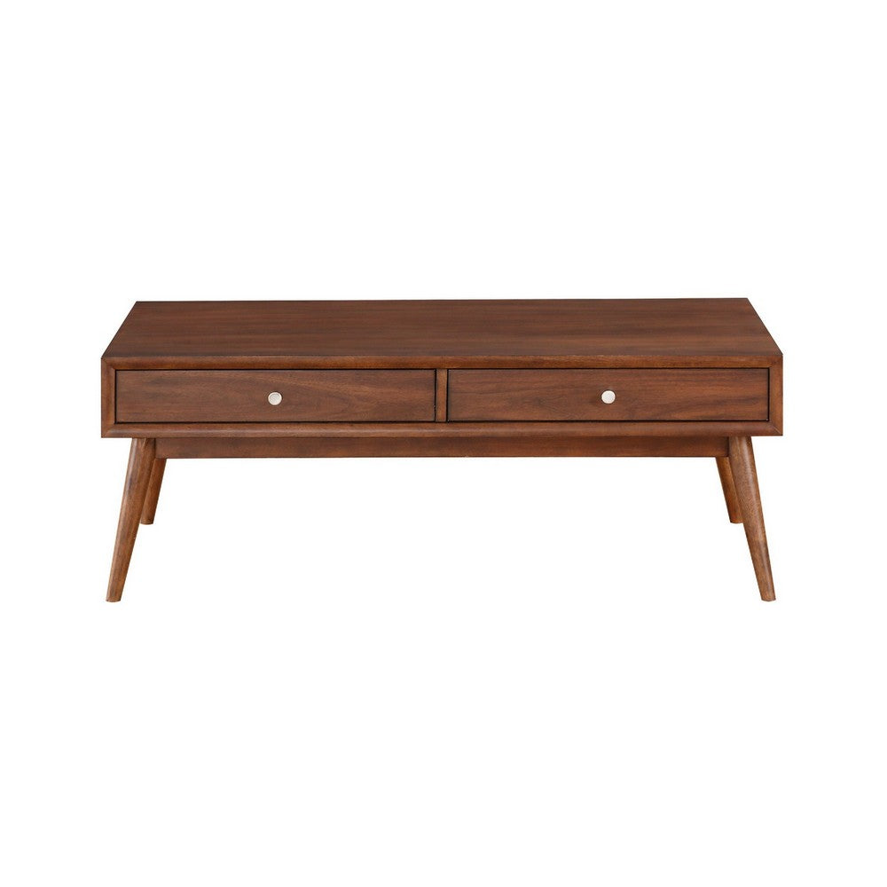 Benjara 2 Drawer Wooden Coffee Table with Splayed Legs, Walnut Brown