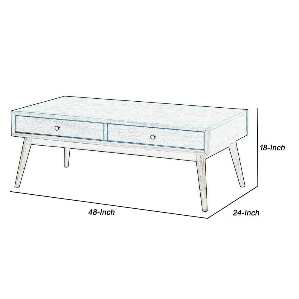Benjara 2 Drawer Wooden Coffee Table with Splayed Legs, Walnut Brown