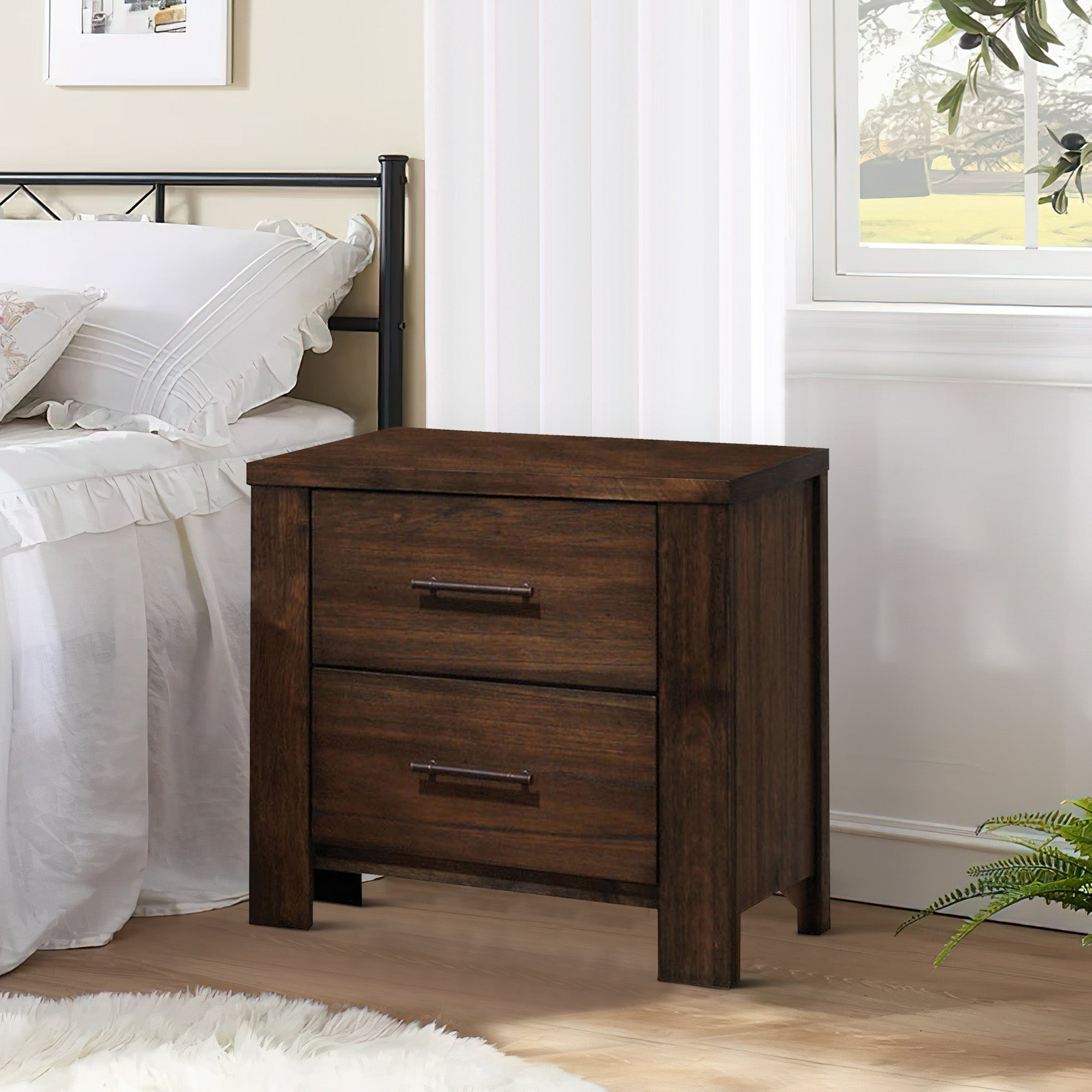 Benjara 2 Drawer Wooden Nightstand with Bar Pulls And Panel Support, Gray