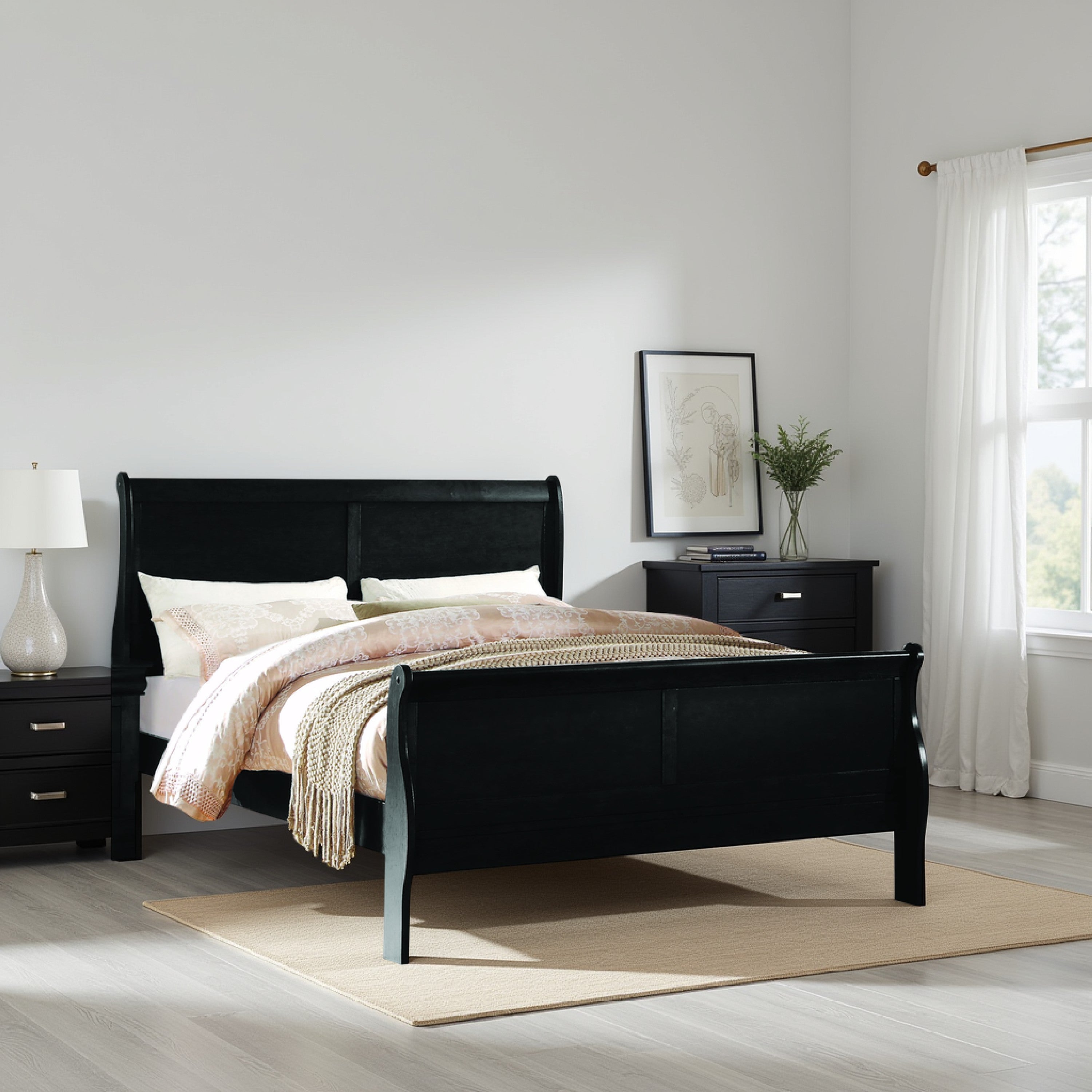 Benjara Wooden Twin Size Bed with Panel Design Sleigh Headboard And Footboard,Brown