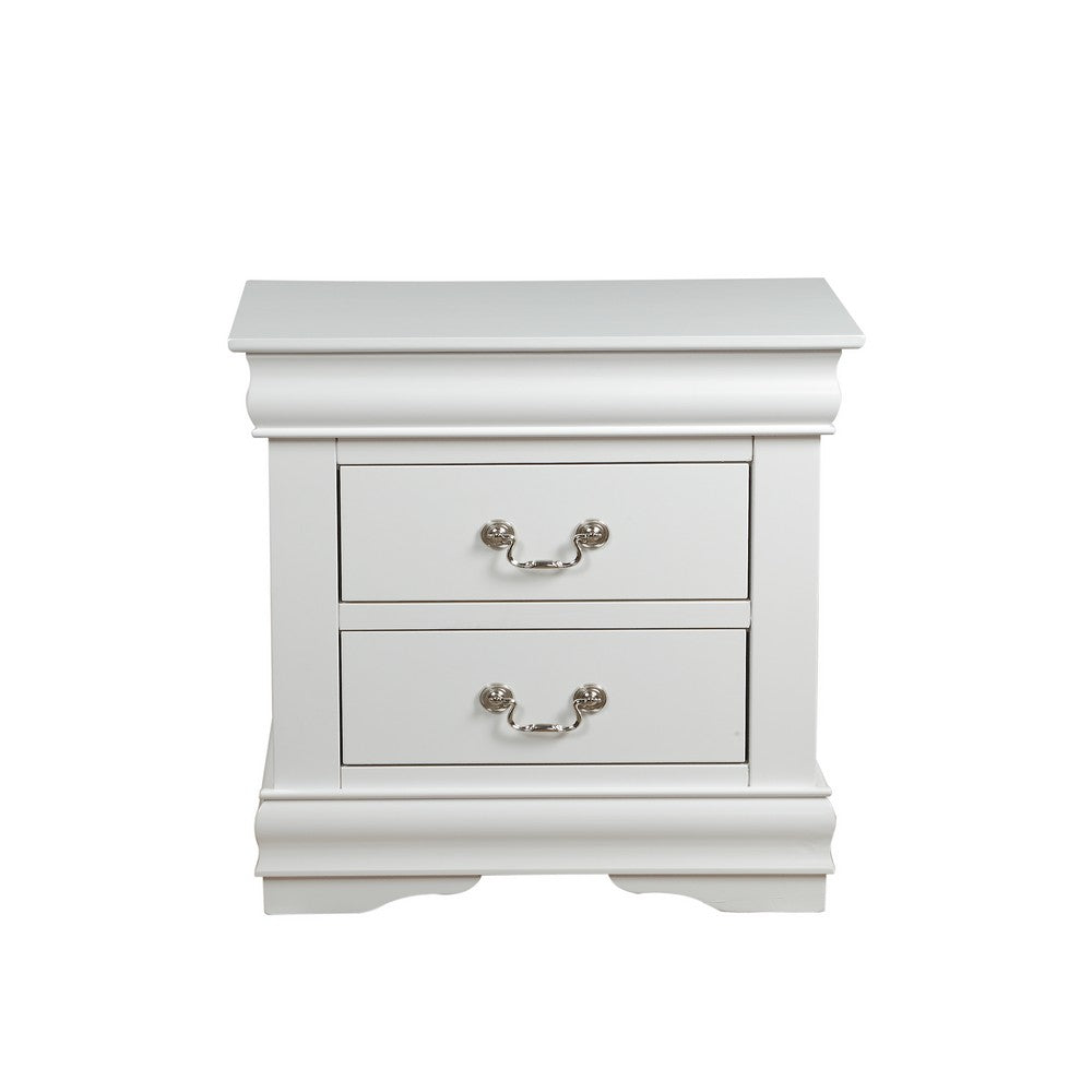 Benjara 2 Drawer Wooden Nightstand with Metal Hanging Pulls And Bracket Feet, White