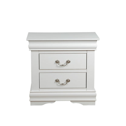 Benjara 2 Drawer Wooden Nightstand with Metal Hanging Pulls And Bracket Feet, White