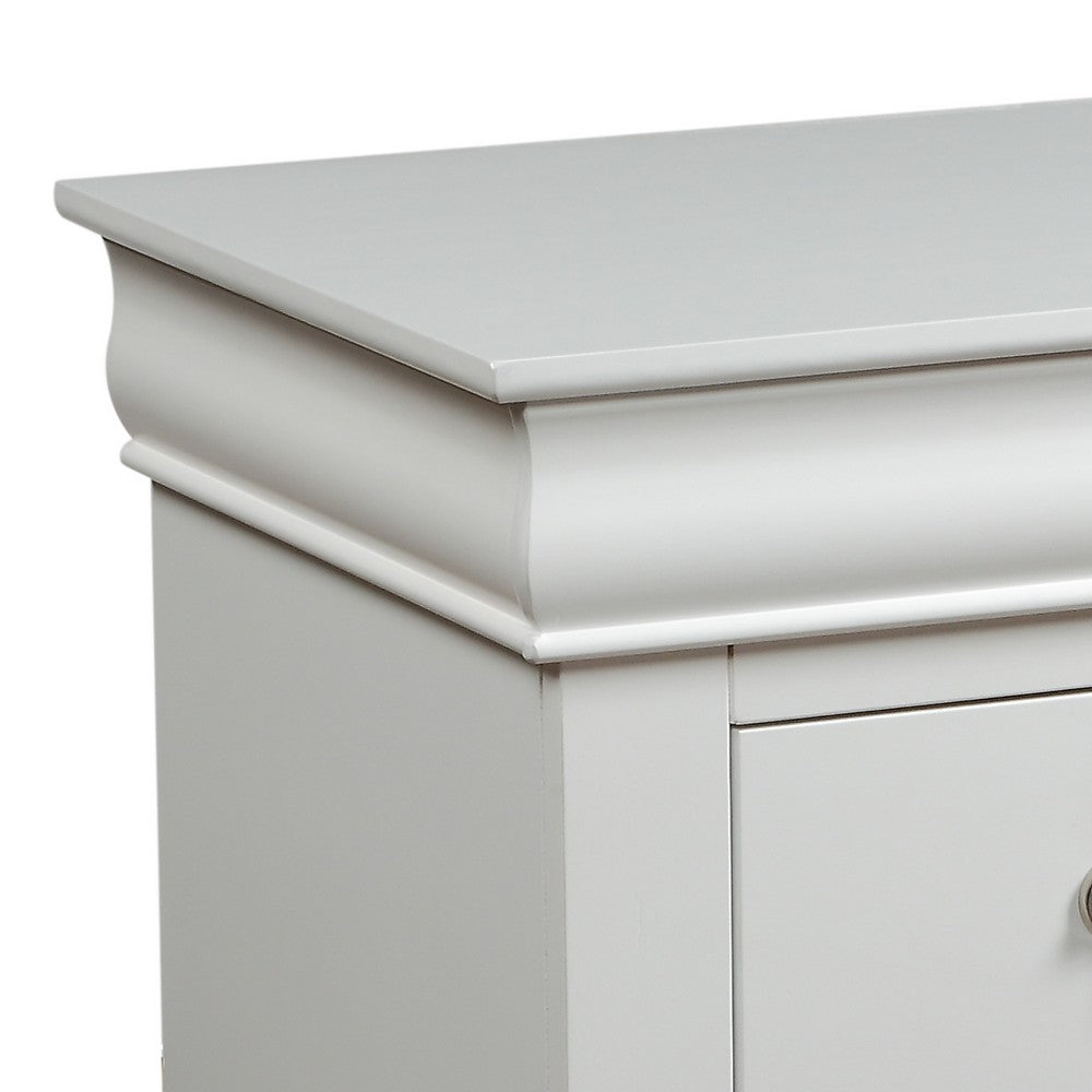 Benjara 2 Drawer Wooden Nightstand with Metal Hanging Pulls And Bracket Feet, White