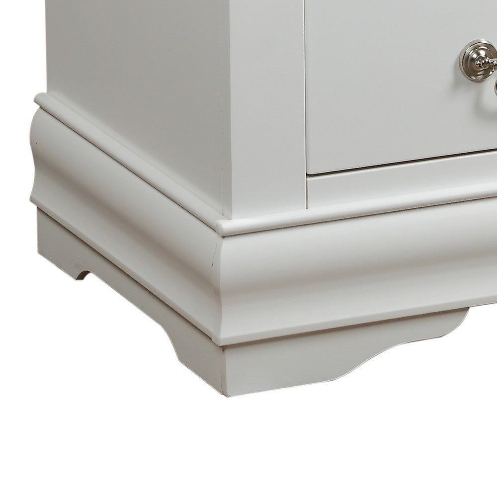 Benjara 2 Drawer Wooden Nightstand with Metal Hanging Pulls And Bracket Feet, White