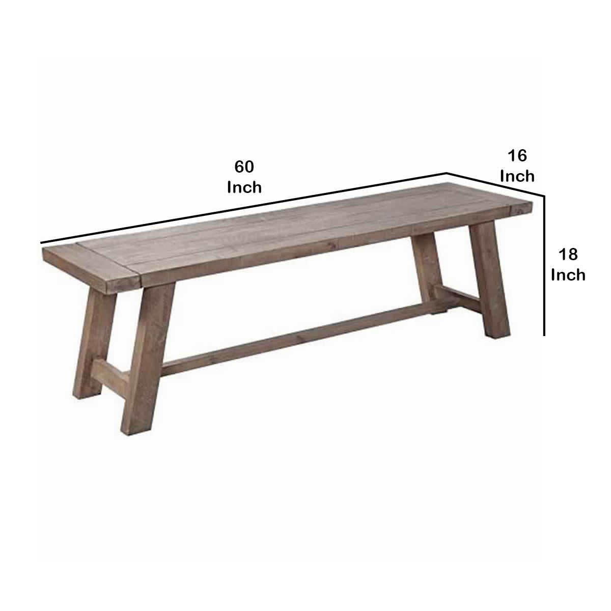 Benjara Farmhouse Wooden Dining Bench with Grain Details And Plank Top, Brown