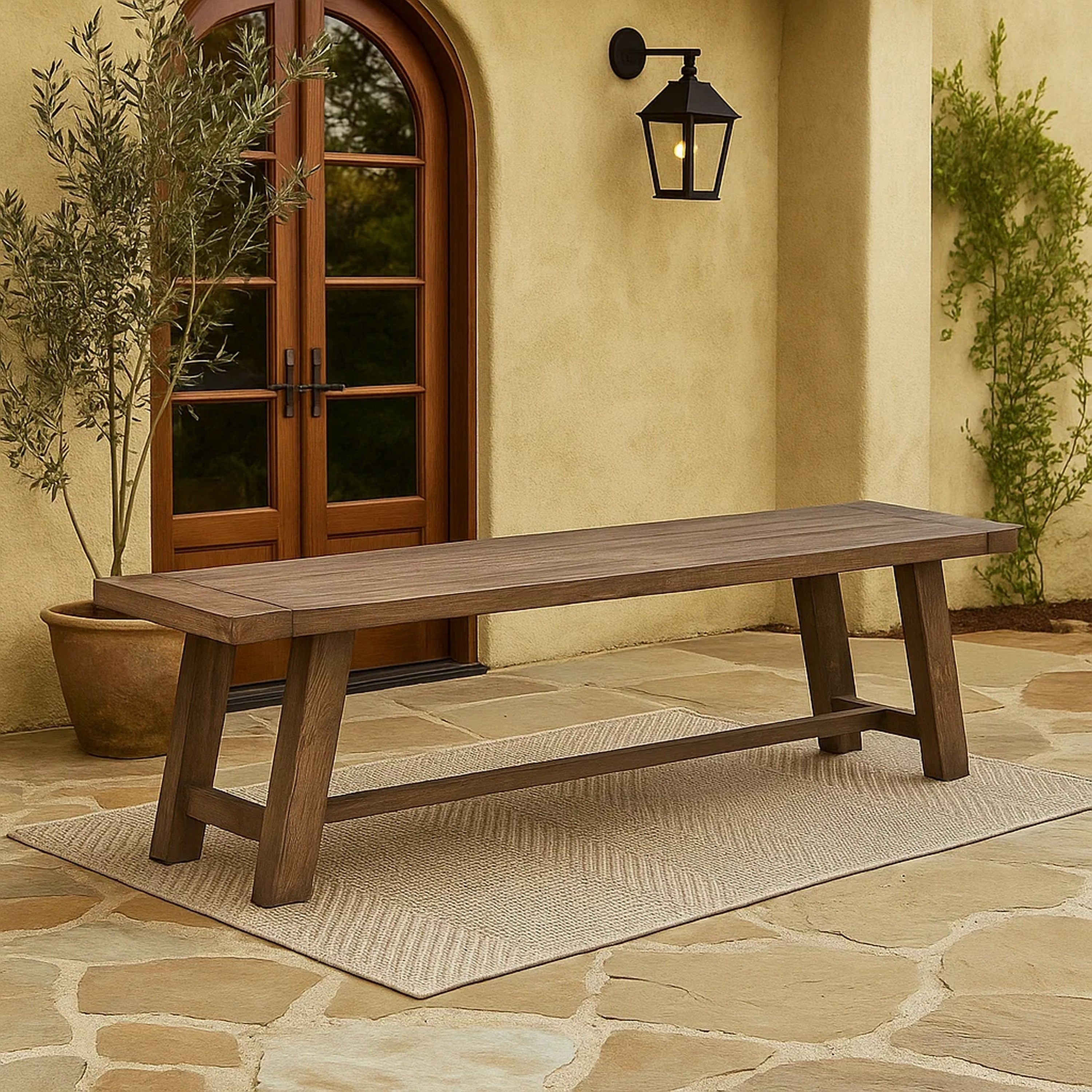 Benjara Farmhouse Wooden Dining Bench with Grain Details And Plank Top, Brown