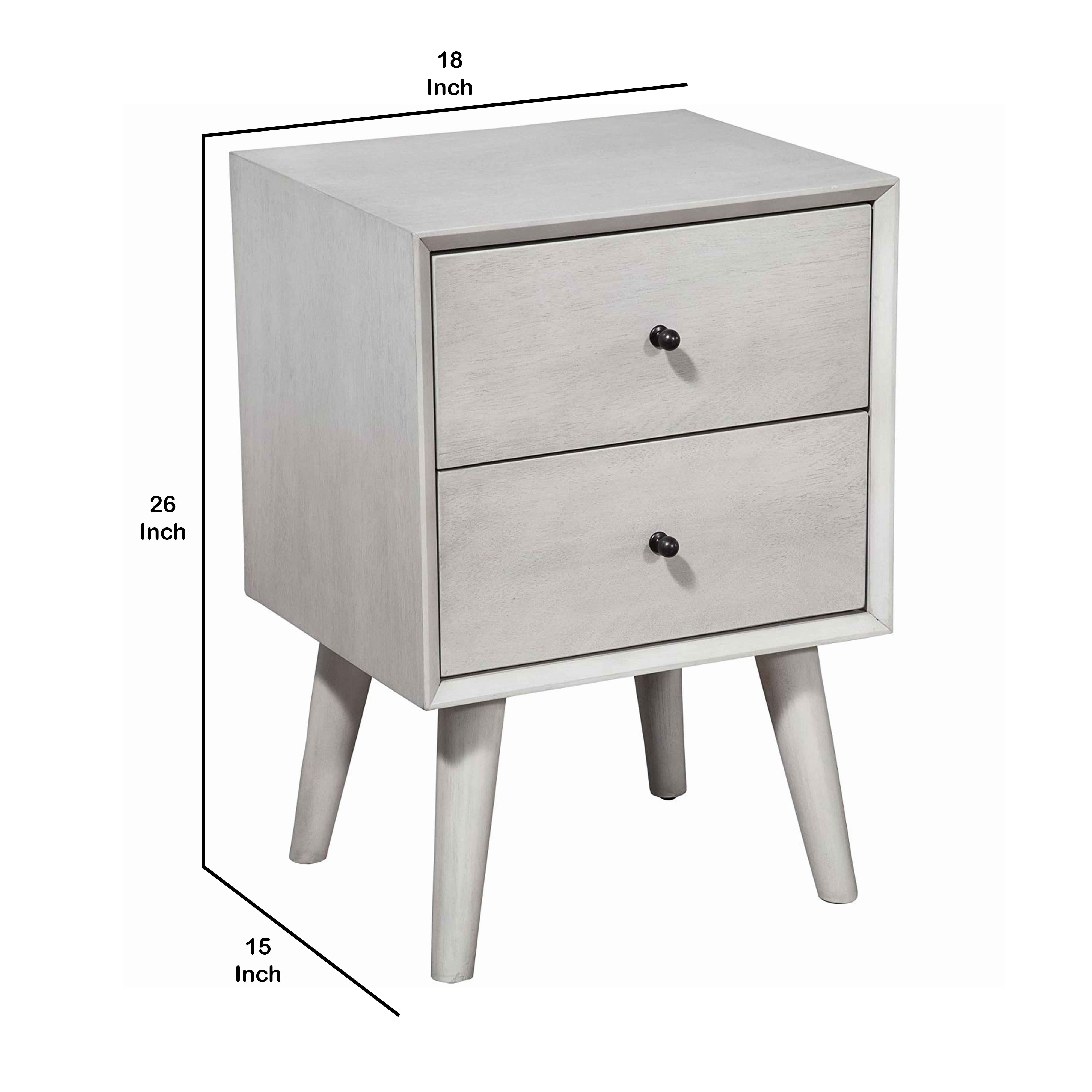 Benjara Mid Century Modern Wooden Nightstand with 2 Drawers And Slanted Legs, Gray