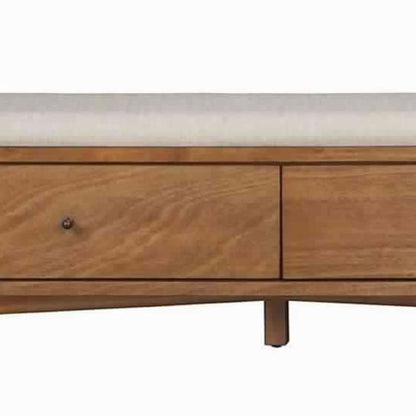 Benjara Fabric Upholstered Bedroom Bench with 2 Storage Drawers, Brown And Gray