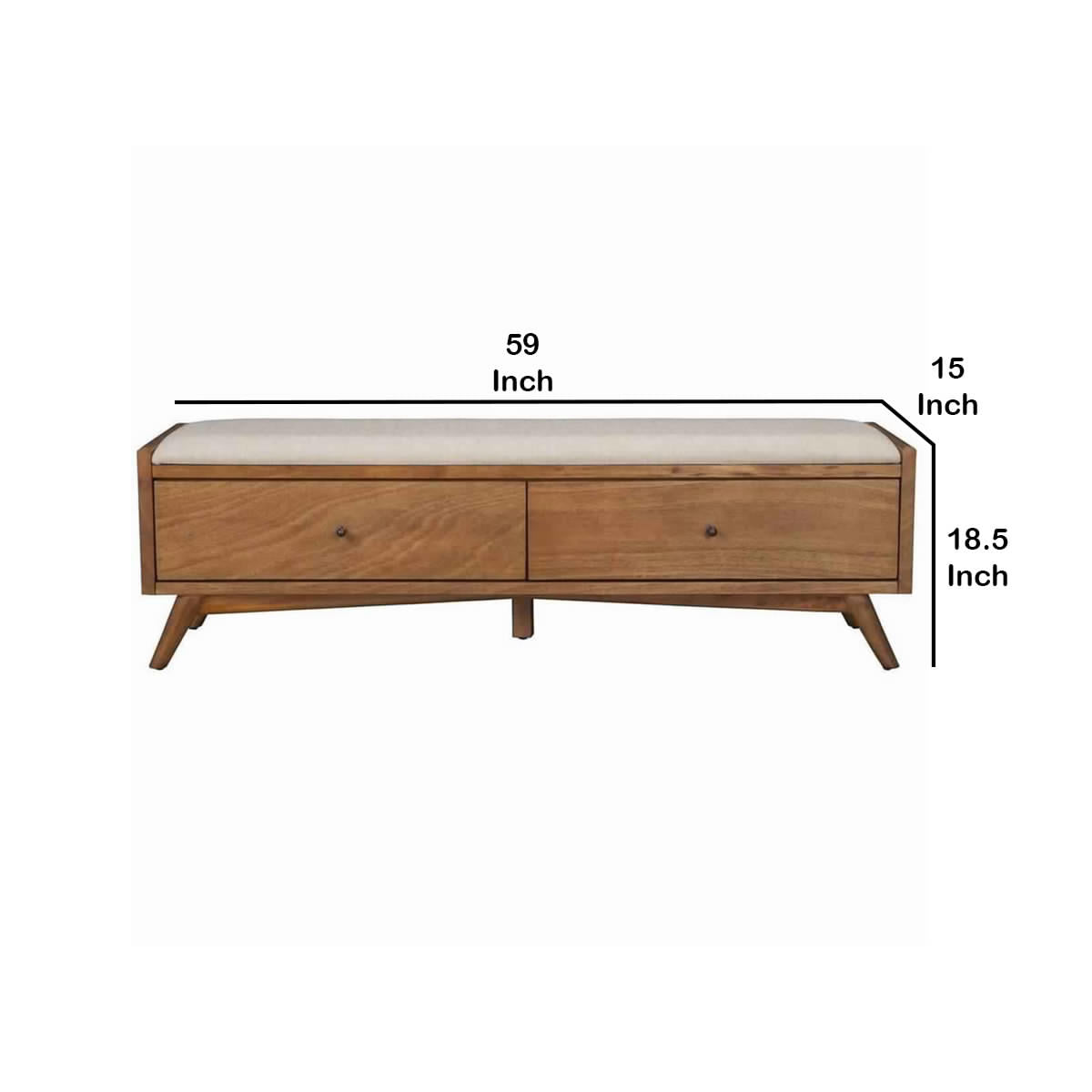 Benjara Fabric Upholstered Bedroom Bench with 2 Storage Drawers, Brown And Gray