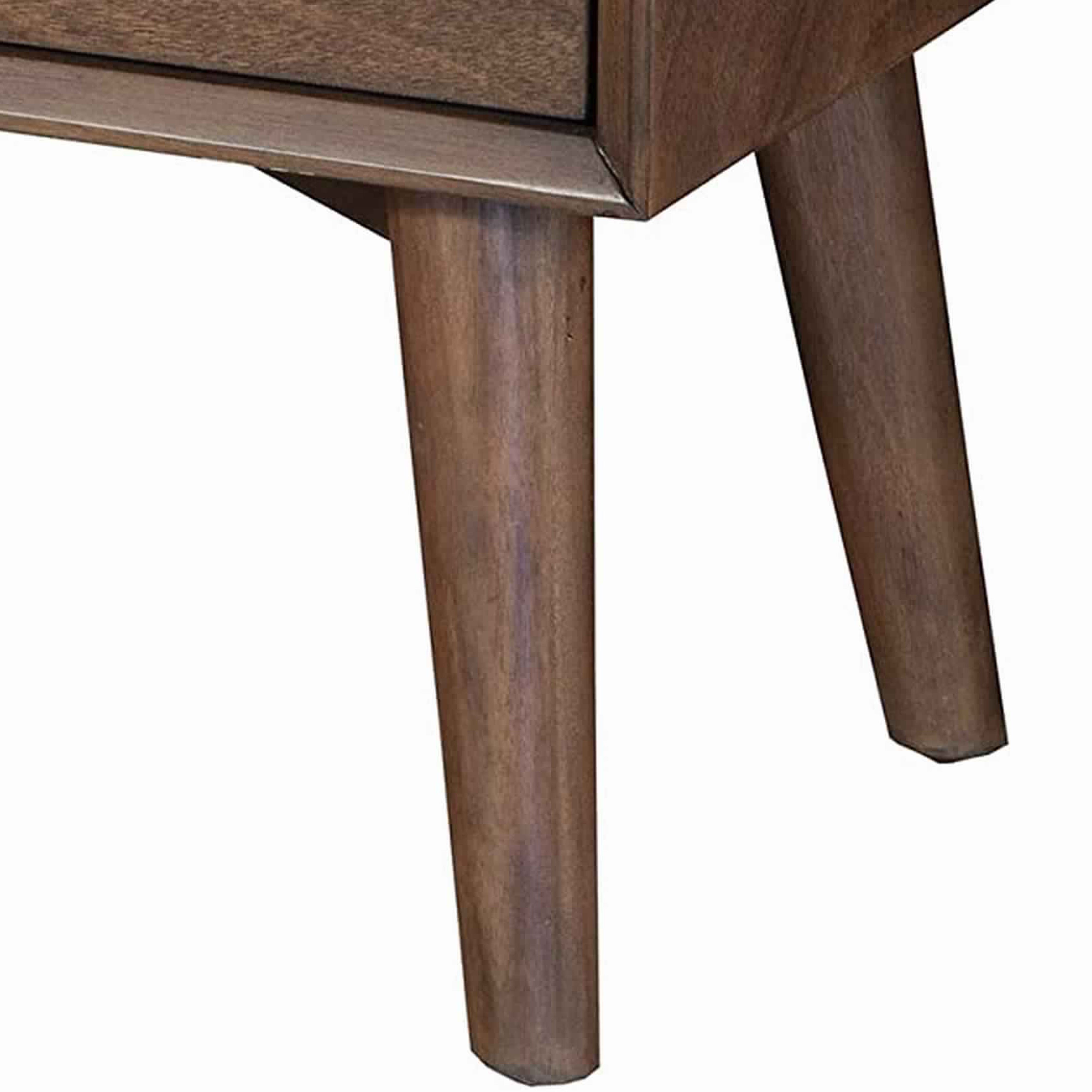 Benjara Mid Century Modern Wooden Nightstand with 2 Drawers And Slanted Legs, Brown