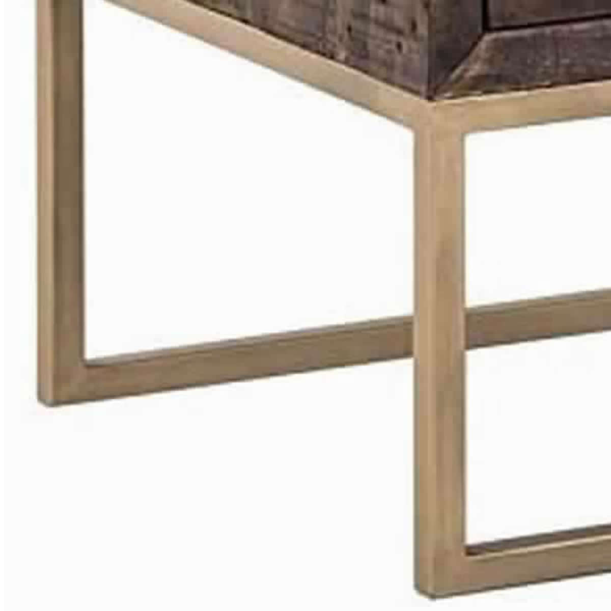 Benjara Wooden Lamp Table with 1 Storage Drawer And Metal Base, Brown And Gold