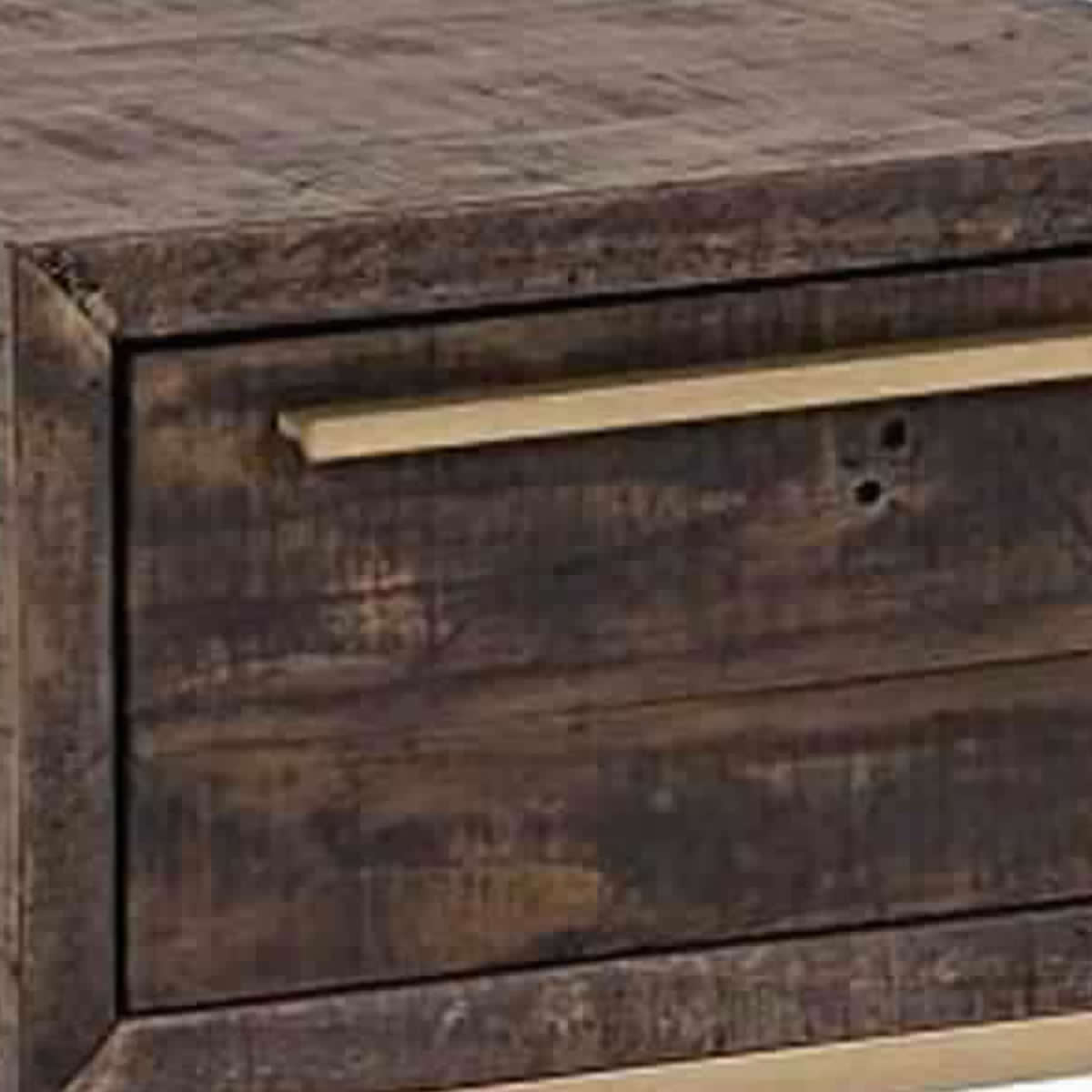 Benjara Wooden Lamp Table with 1 Storage Drawer And Metal Base, Brown And Gold