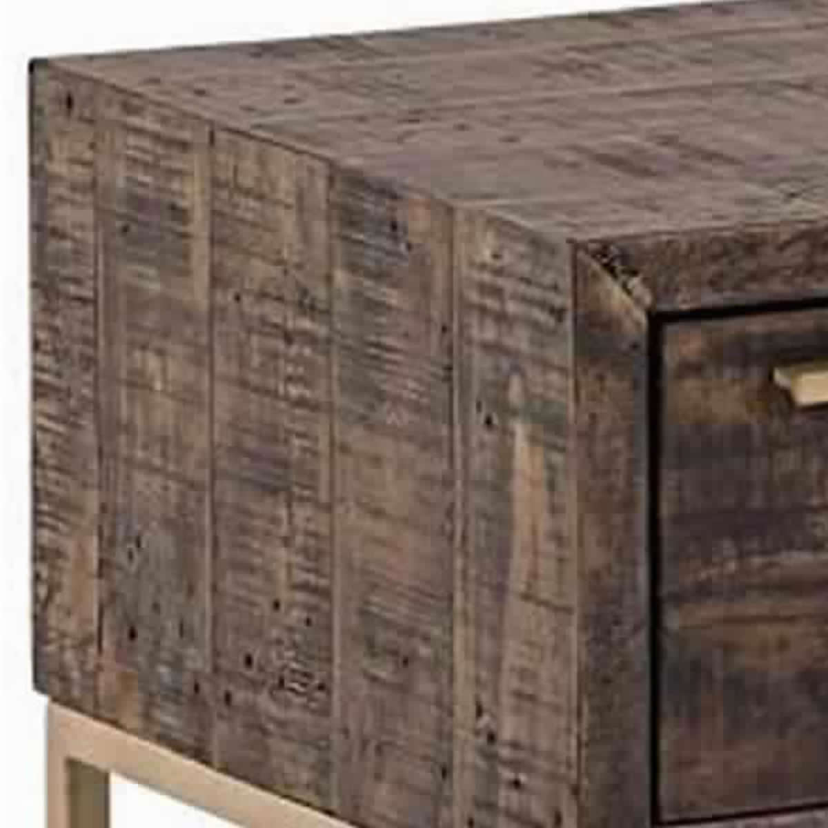 Benjara Wooden Lamp Table with 1 Storage Drawer And Metal Base, Brown And Gold
