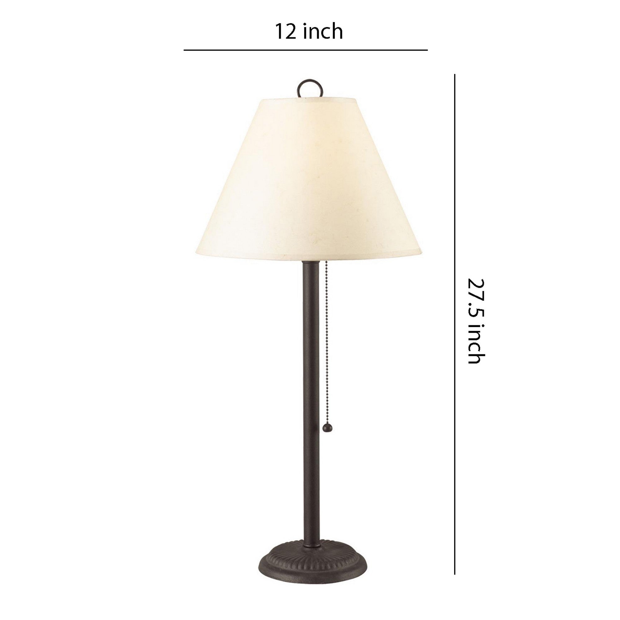 Benjara Paper Shade Metal Table Lamp with Pull Chain Switch,Set of 4,White And Black