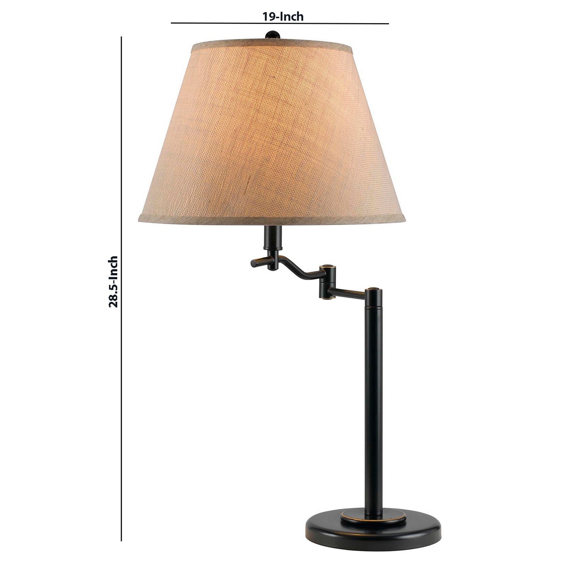 Benjara 3 Way Metal Body Table Lamp with Swing Arm And Conical Fabric Shade, Black
