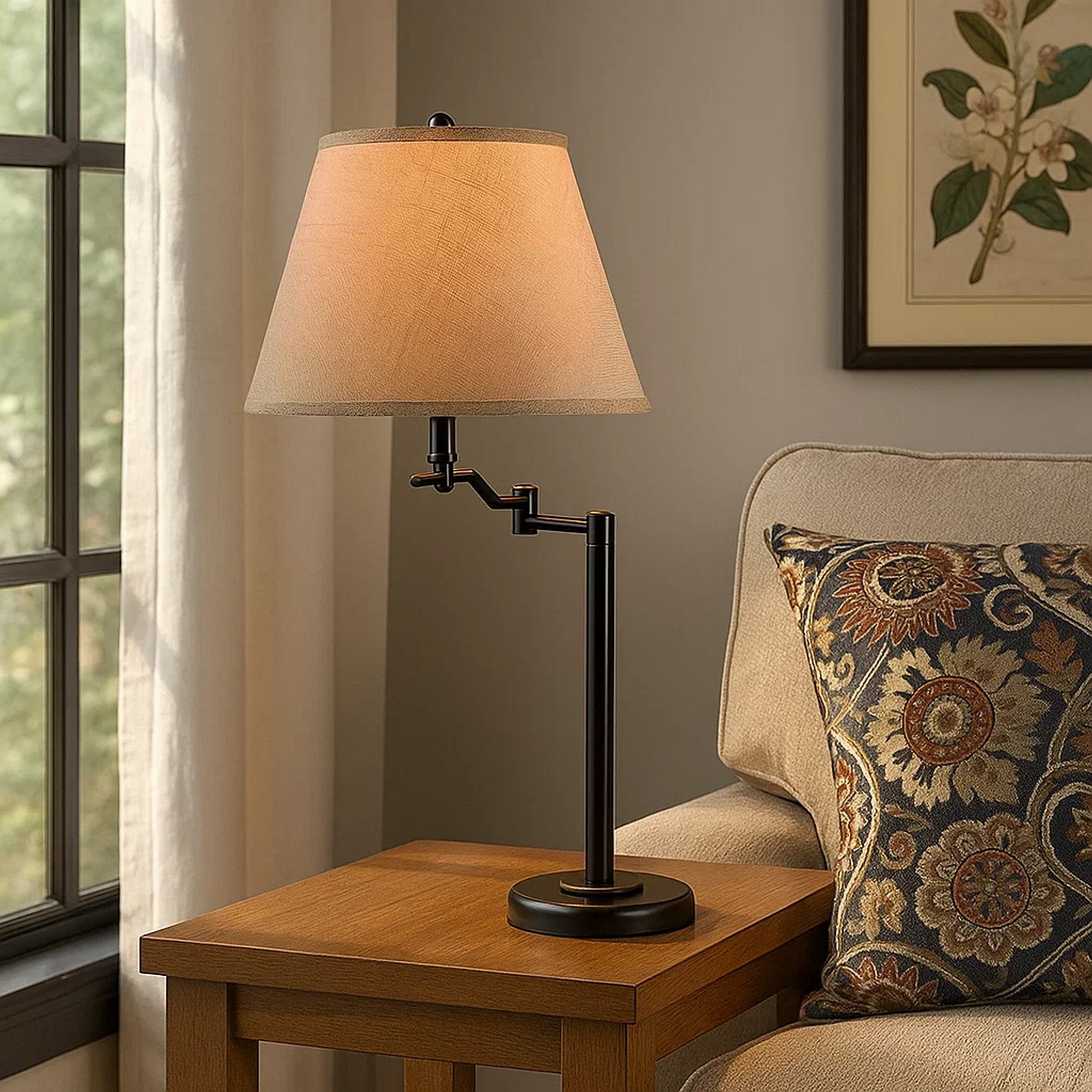 Benjara 3 Way Metal Body Table Lamp with Swing Arm And Conical Fabric Shade, Black