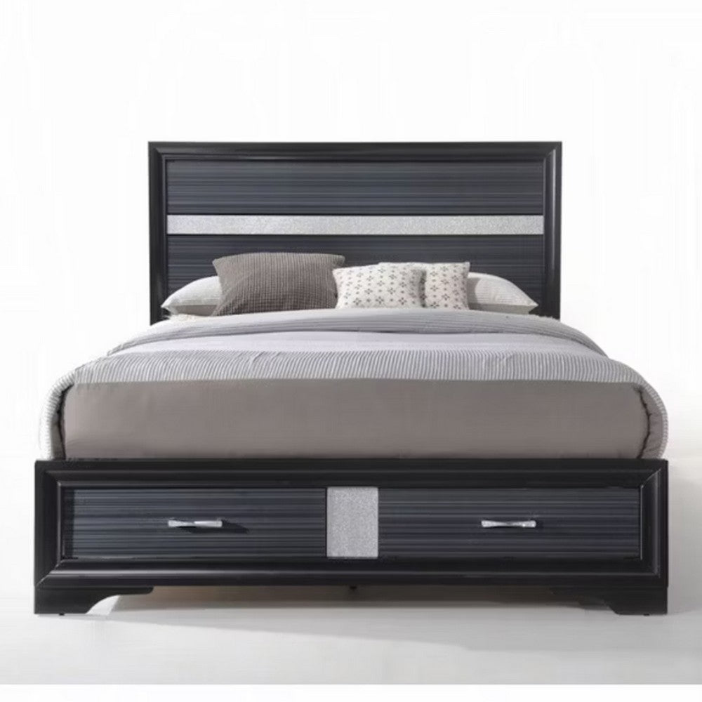 Benjara Contemporary Acrylic Trim Accent Eastern King Bed with 2 Drawers, Black