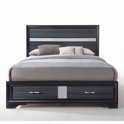 Benjara Contemporary Acrylic Trim Accent Eastern King Bed with 2 Drawers, Black