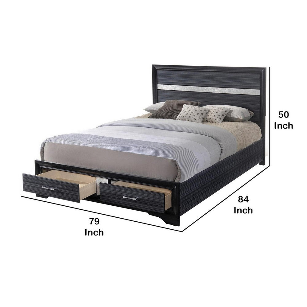 Benjara Contemporary Acrylic Trim Accent Eastern King Bed with 2 Drawers, Black