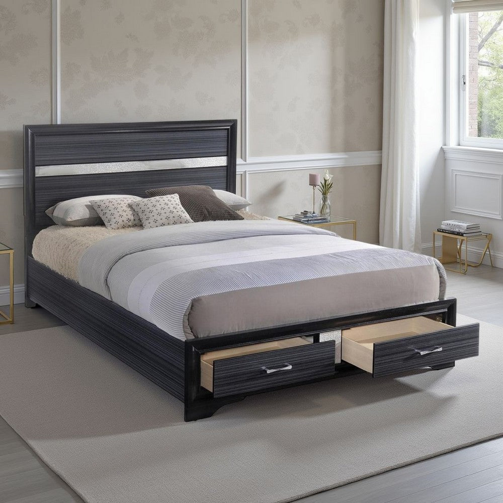 Benjara Contemporary Acrylic Trim Accent Eastern King Bed with 2 Drawers, Black