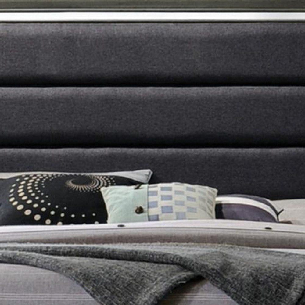 Benjara High Profile Panel Eastern King Bed with Fabric Padded Headboard, Gray