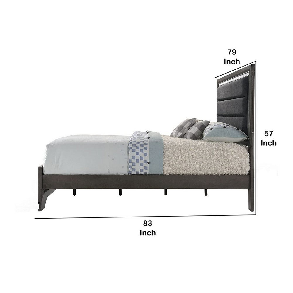 Benjara High Profile Panel Eastern King Bed with Fabric Padded Headboard, Gray