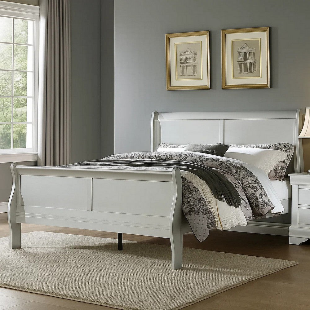 Benjara Sleigh Design Eastern King Bed with Rectangular Thin Legs, Silver