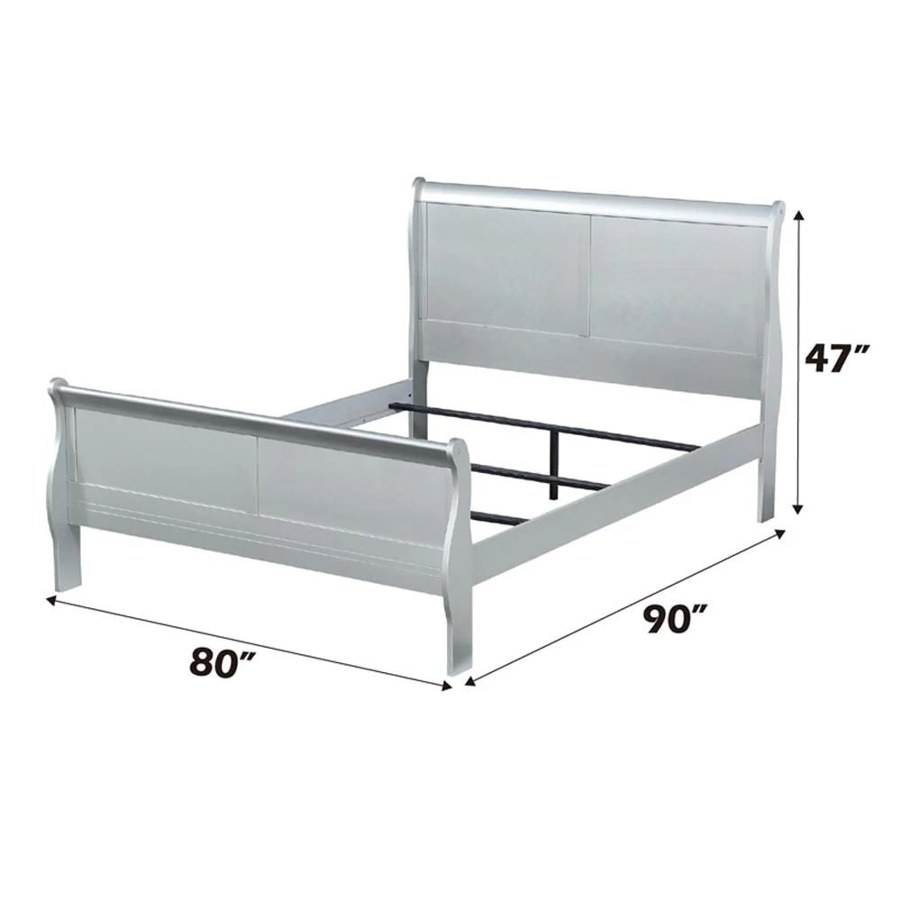 Benjara Sleigh Design Eastern King Bed with Rectangular Thin Legs, Silver