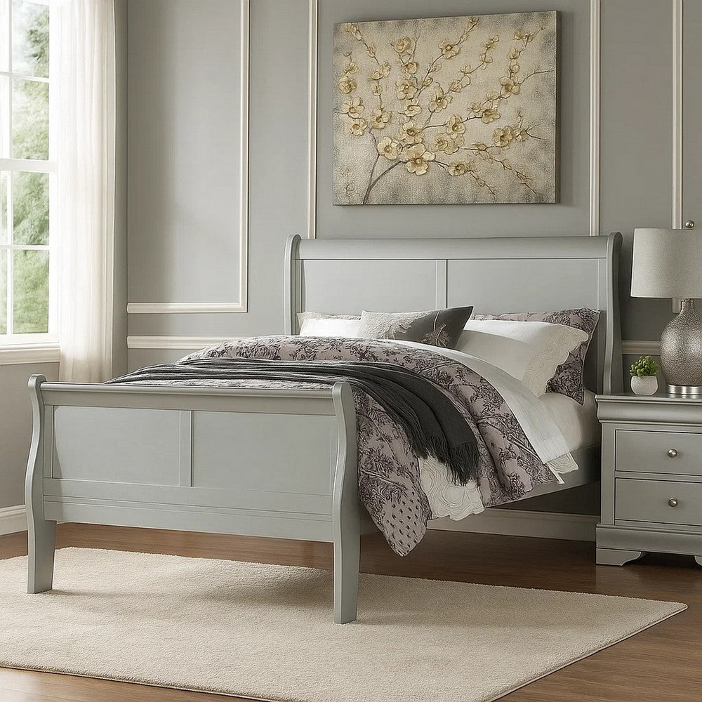 Benjara Sleigh Design Twin Size Bed with Rectangular Thin Legs, Silver