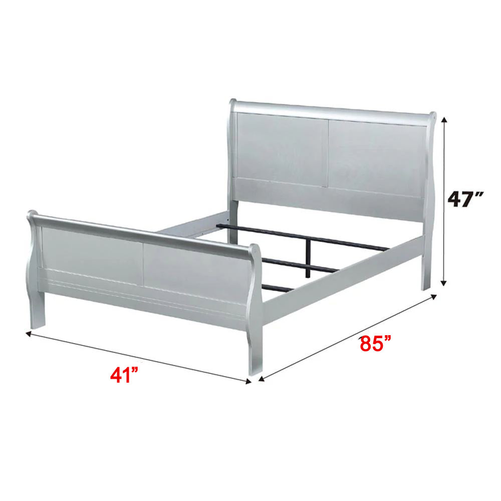 Benjara Sleigh Design Twin Size Bed with Rectangular Thin Legs, Silver