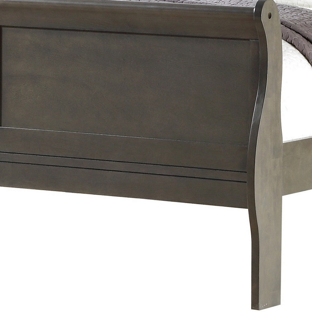 Benjara Sleigh Design Eastern King Size Bed with Rectangular Thin Legs, Dark Gray