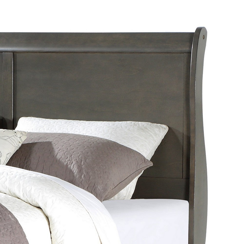 Benjara Sleigh Design Eastern King Size Bed with Rectangular Thin Legs, Dark Gray