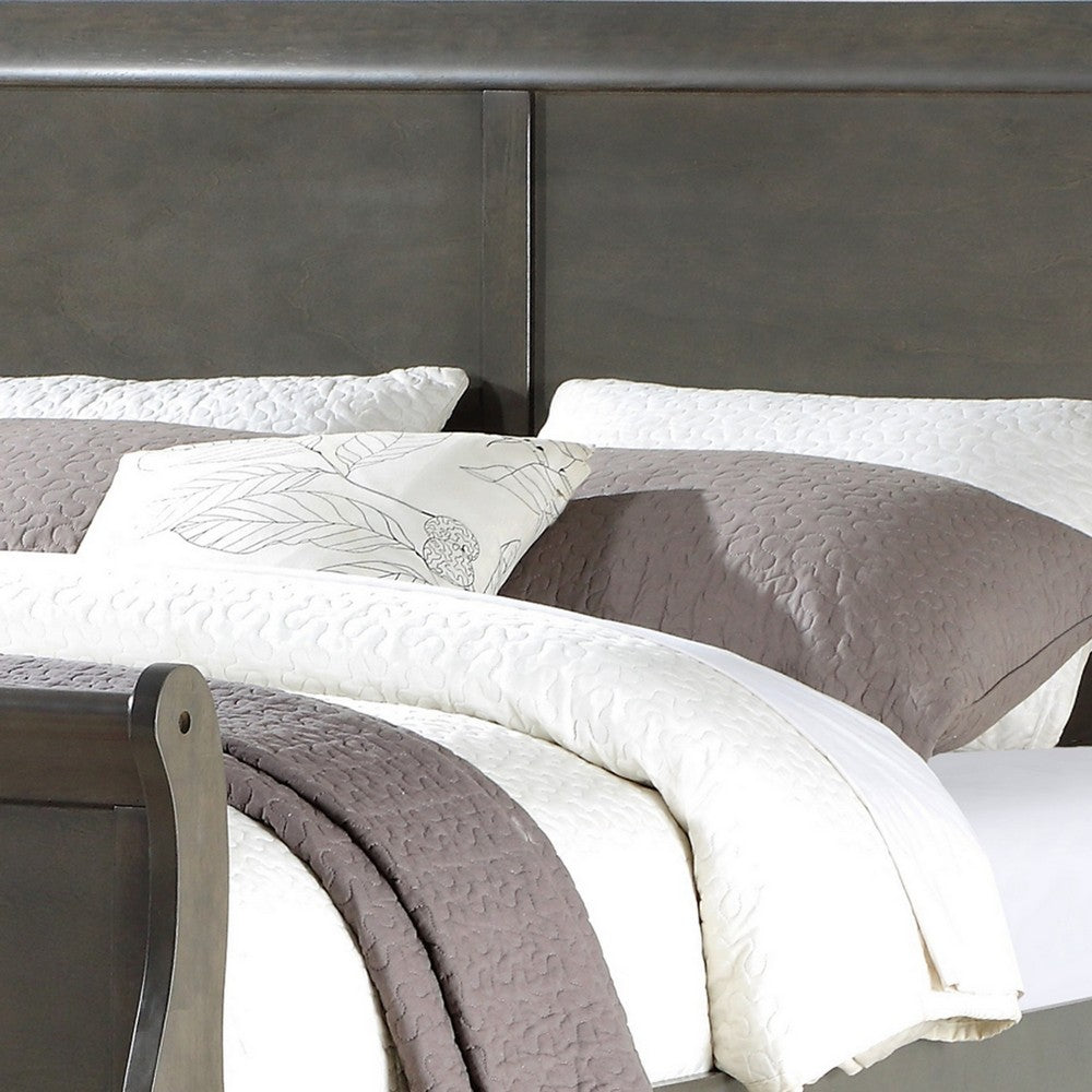 Benjara Sleigh Design Eastern King Size Bed with Rectangular Thin Legs, Dark Gray