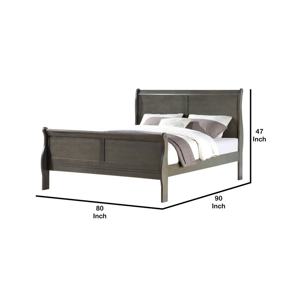 Benjara Sleigh Design Eastern King Size Bed with Rectangular Thin Legs, Dark Gray