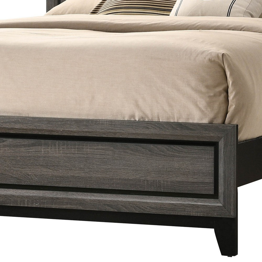 Benjara Grooved Panel Contemporary Eastern King Bed with Tapered Legs, Gray