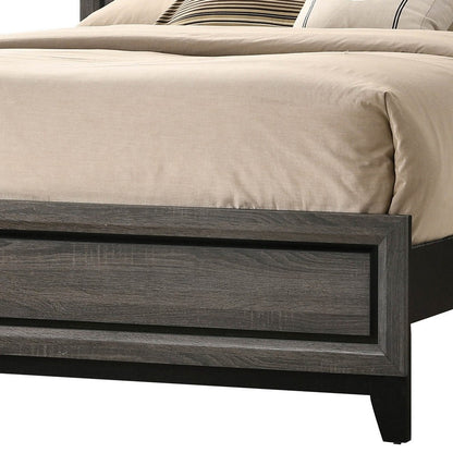 Benjara Grooved Panel Contemporary Eastern King Bed with Tapered Legs, Gray