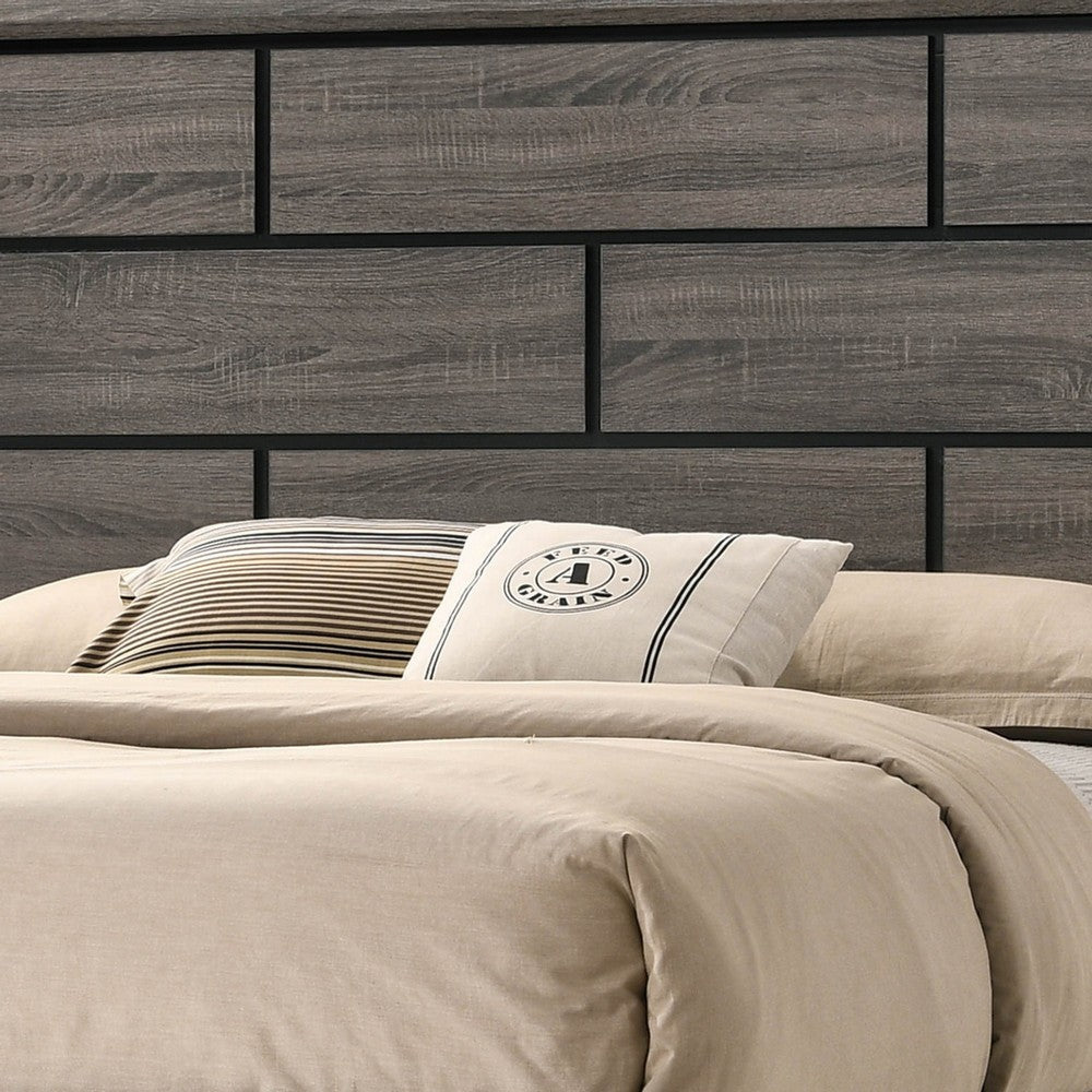 Benjara Grooved Panel Contemporary Eastern King Bed with Tapered Legs, Gray