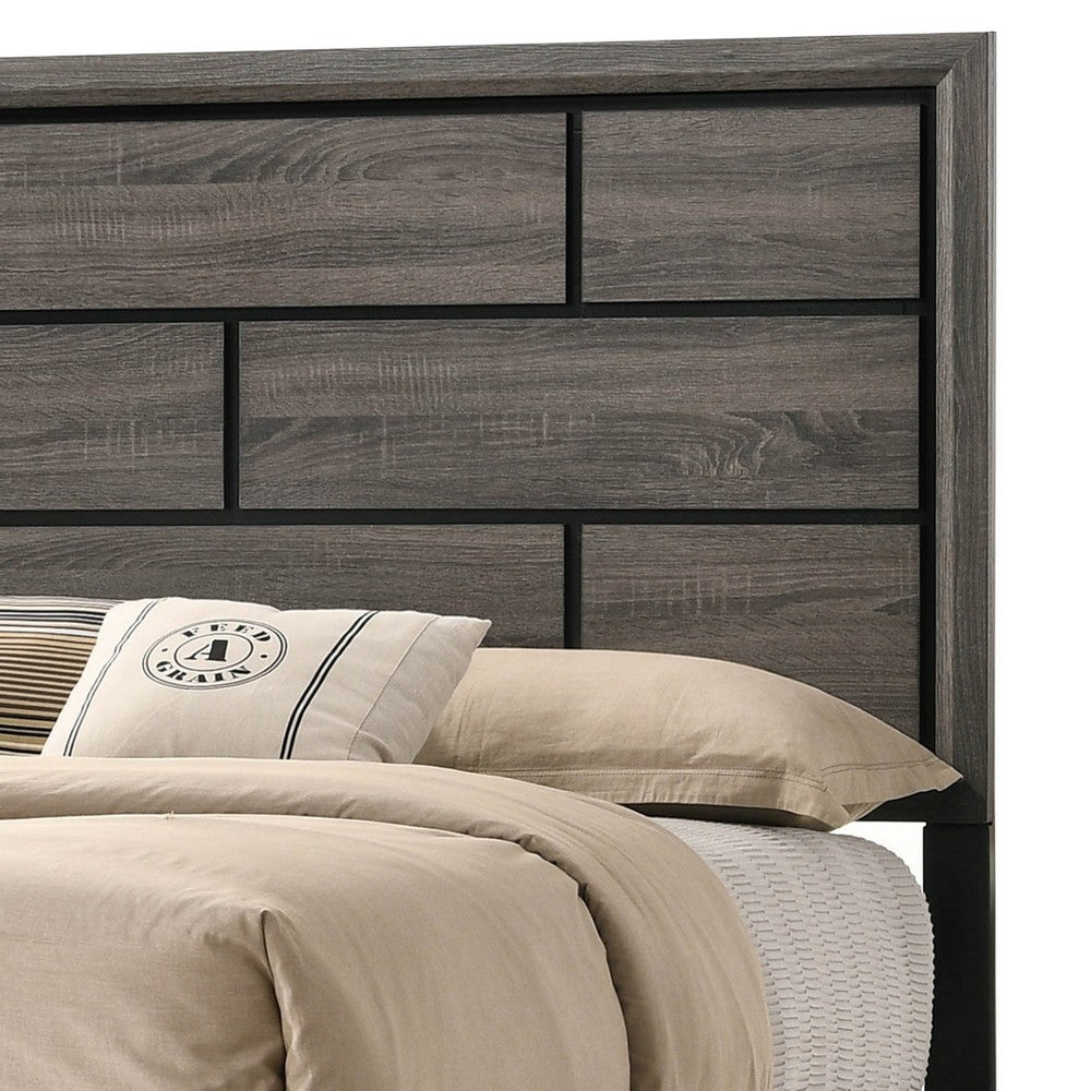 Benjara Grooved Panel Contemporary Eastern King Bed with Tapered Legs, Gray