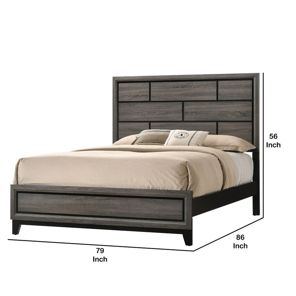 Benjara Grooved Panel Contemporary Eastern King Bed with Tapered Legs, Gray