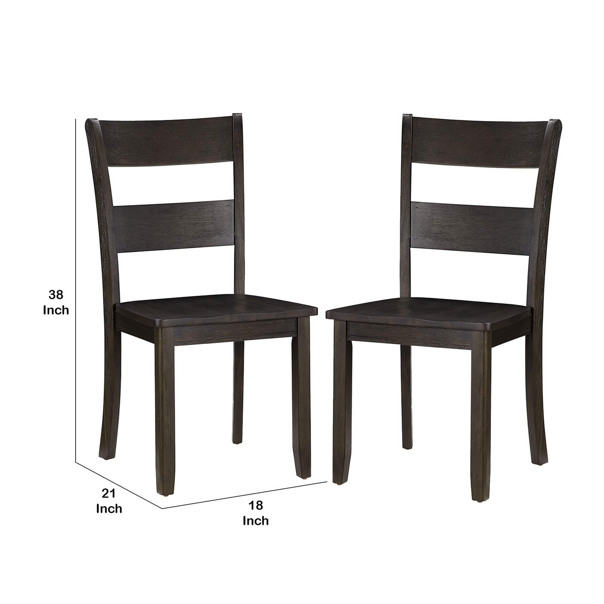 Benjara Transitional Wooden Side Chair with Ladder Backrest, Set of 2, Dark Brown