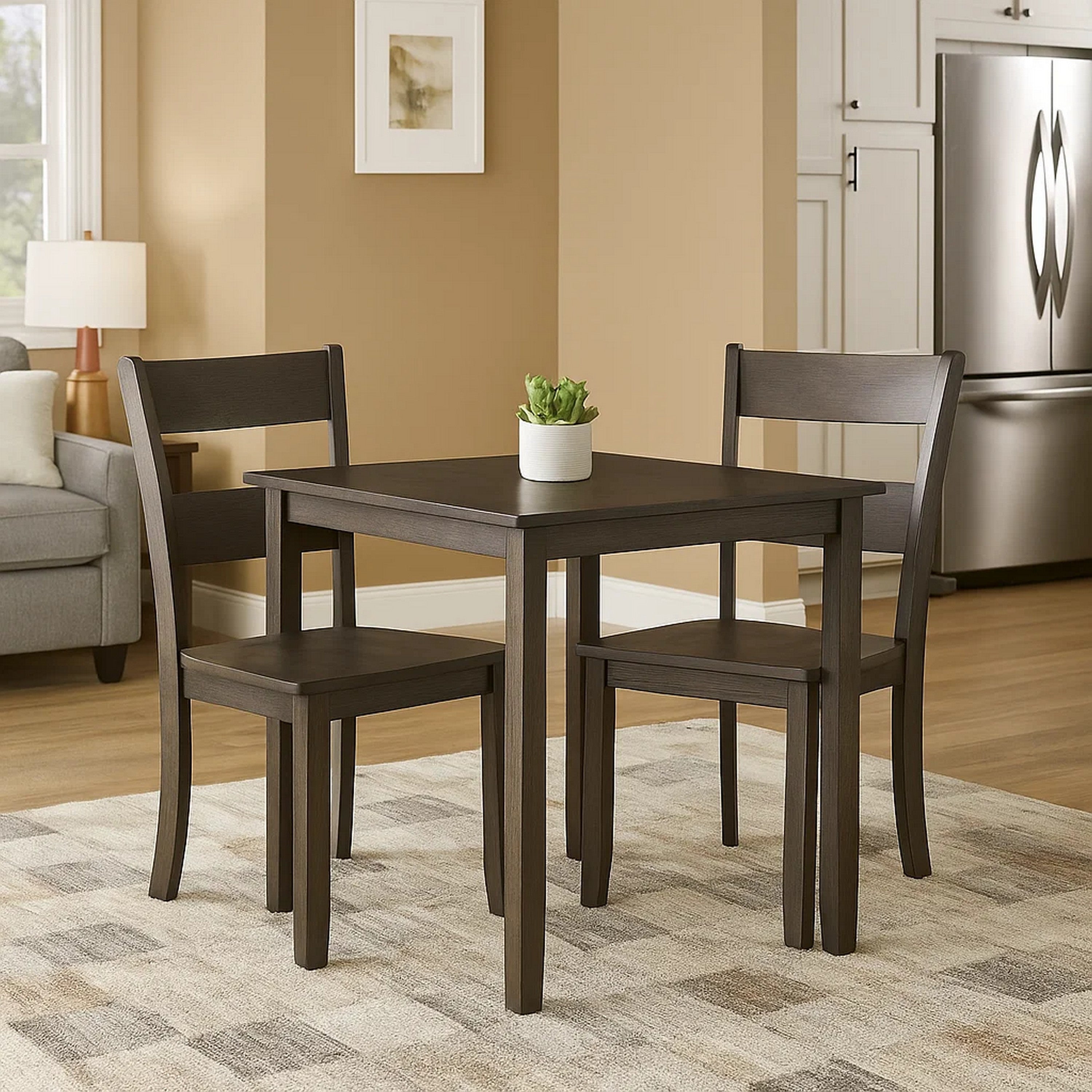 Benjara Transitional Wooden Side Chair with Ladder Backrest, Set of 2, Dark Brown