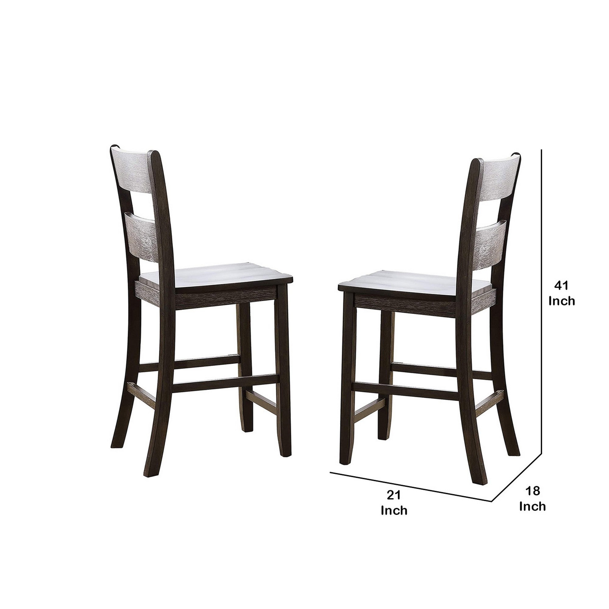 Benjara Wooden Counter Height Side Chair with Ladder Backrest, Set of 2, Dark Brown
