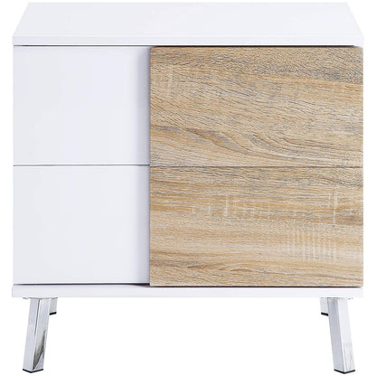 Benjara Transitional Wooden Dual Tone End Table with 2 Drawers, White And Brown