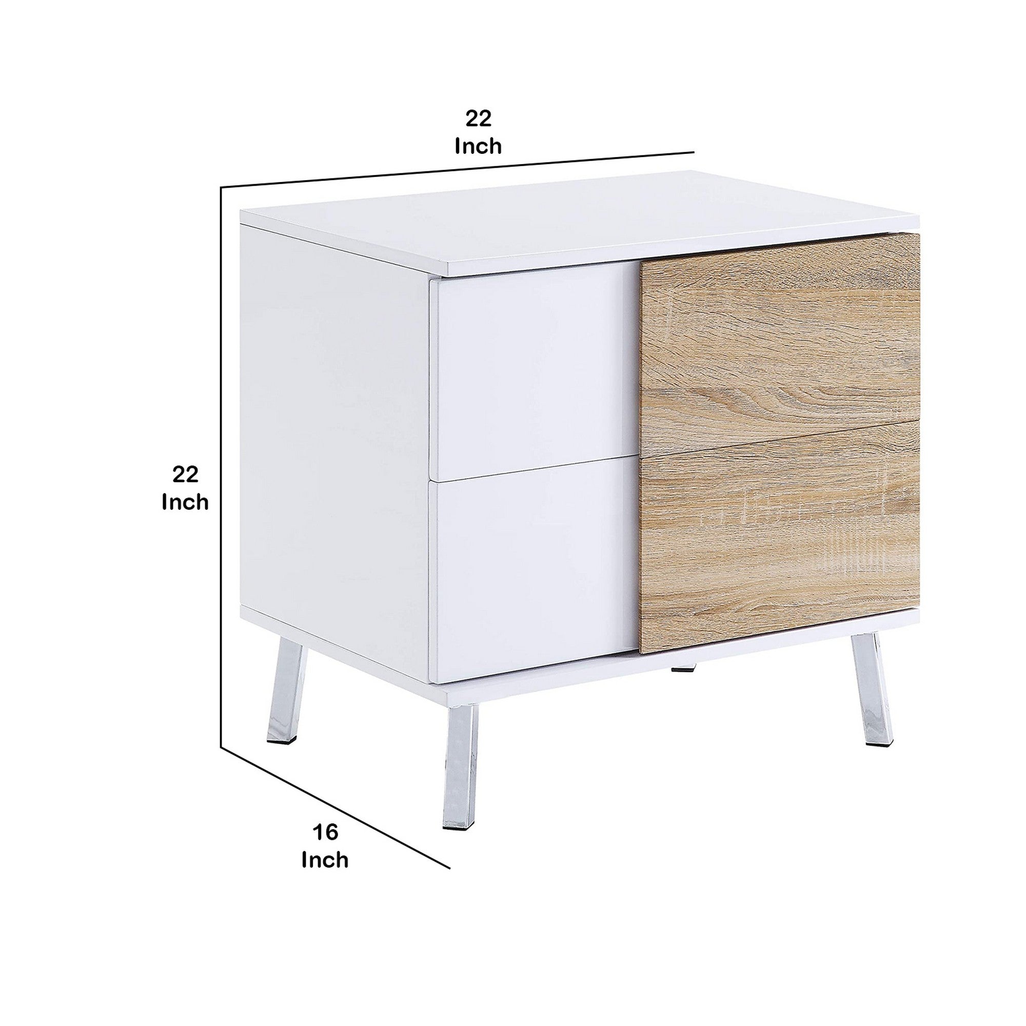 Benjara Transitional Wooden Dual Tone End Table with 2 Drawers, White And Brown