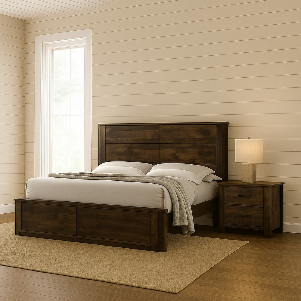 Benjara Transitional Style Queen Size Bed with Panel Design Headboard, Rustic Brown