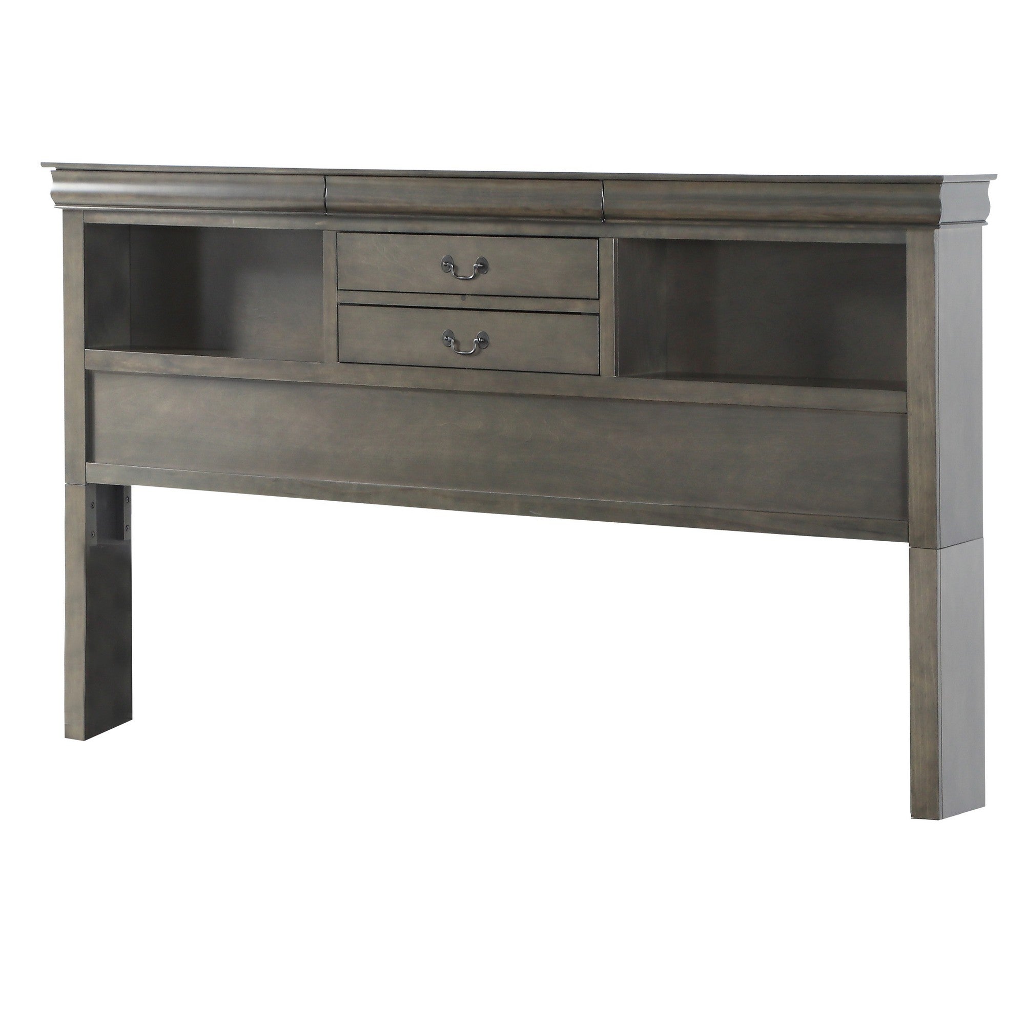 Benjara 5 Drawer Transitional Queen Size Bed with Bookcase Headboard, Dark Gray