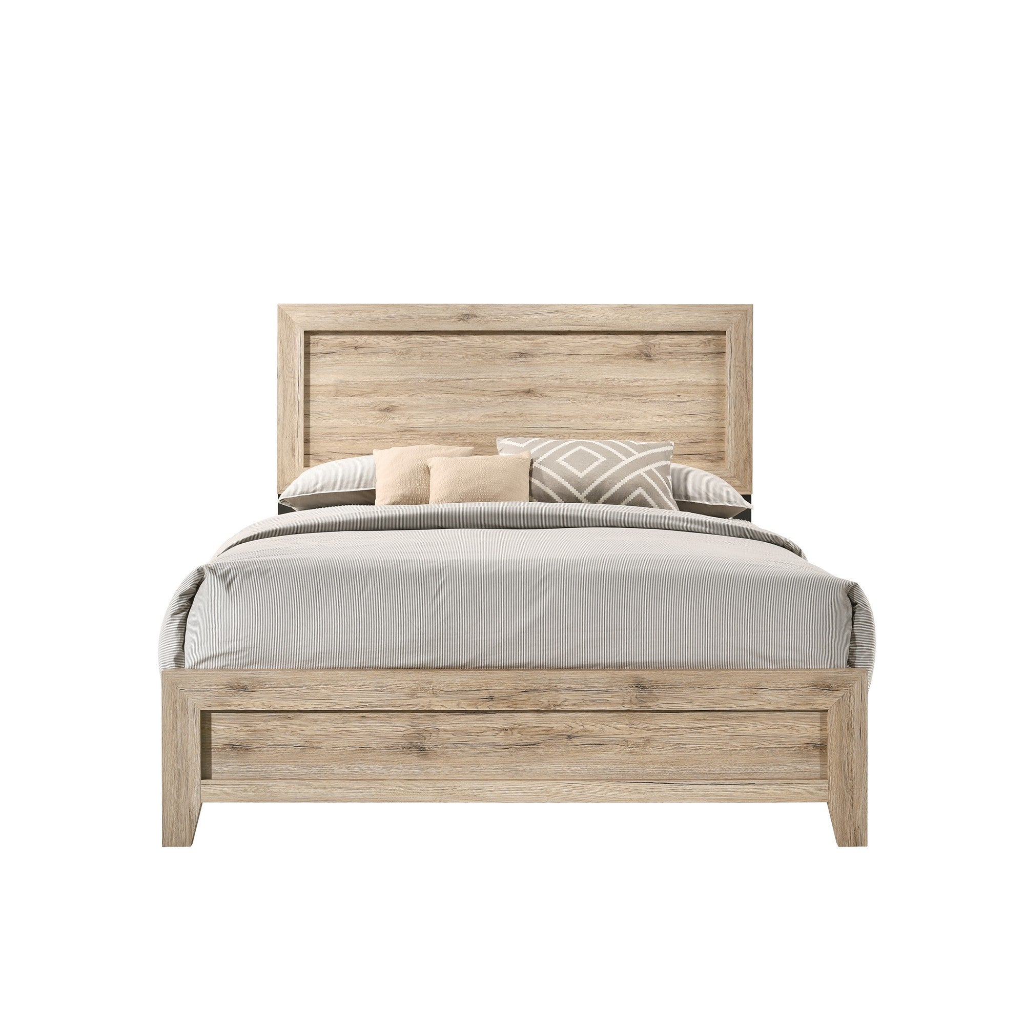 Benjara Wooden Queen Bed with Rectangular Headboard And Rough Hewn Texture, Brown